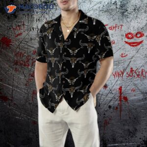 long horn skull and gun hawaiian shirt 3