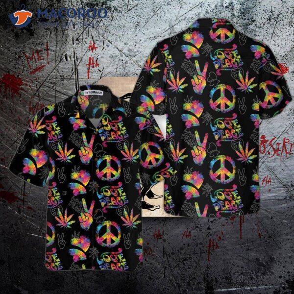 Love, Peace, Hippie Hawaiian Shirt With Rainbow Symbols