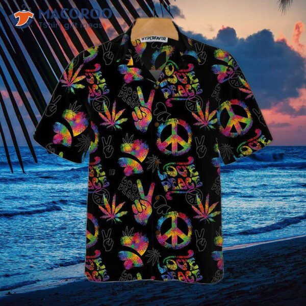 Love, Peace, Hippie Hawaiian Shirt With Rainbow Symbols