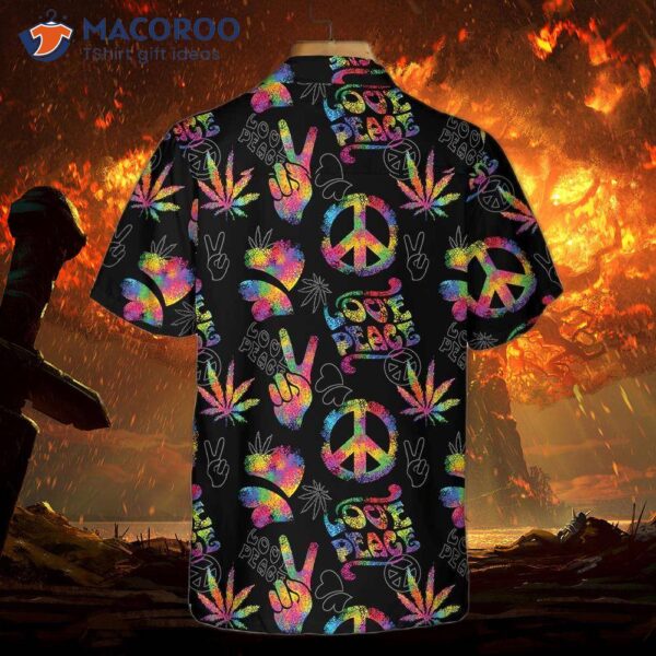 Love, Peace, Hippie Hawaiian Shirt With Rainbow Symbols