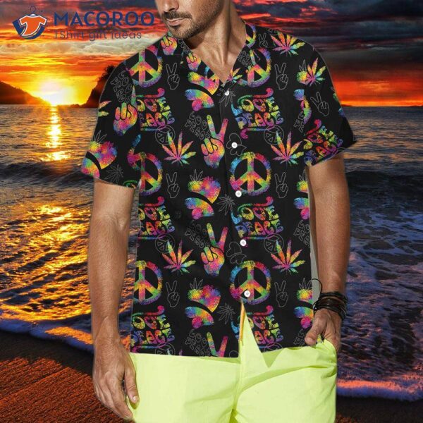 Love, Peace, Hippie Hawaiian Shirt With Rainbow Symbols