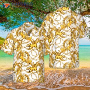 luxurious golden horse hawaiian shirt 2