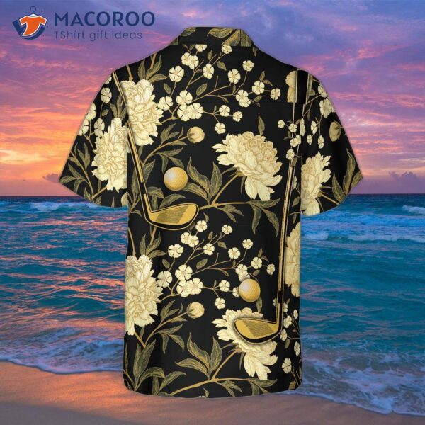 Luxury Black And Gold Floral Golf Club Ball Hawaiian Shirt