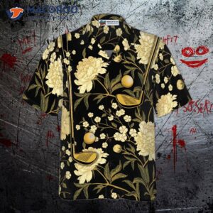 luxury black and gold floral golf club ball hawaiian shirt 3