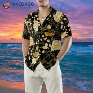 luxury black and gold floral golf club ball hawaiian shirt 4