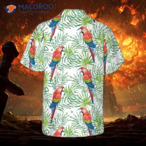 macaw parrots green palm leaves and a hawaiian shirt 0