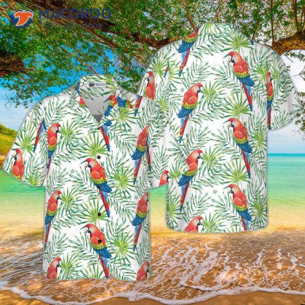 Macaw Parrots, Green Palm Leaves, And A Hawaiian Shirt.