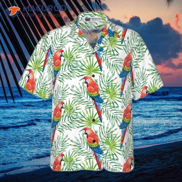 Macaw Parrots, Green Palm Leaves, And A Hawaiian Shirt.