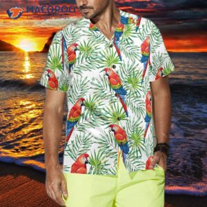 macaw parrots green palm leaves and a hawaiian shirt 4