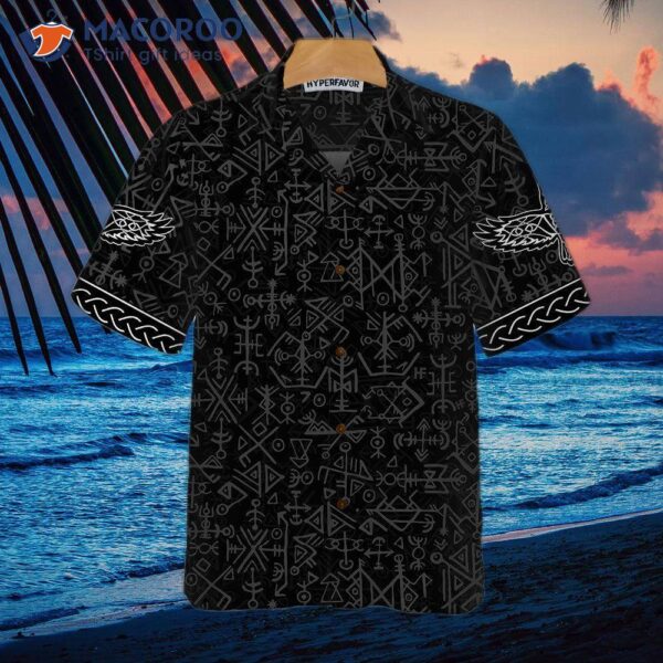 Magic Viking Symbol Hawaiian Shirt, Ethnic Norse Seamless Pattern Shirt