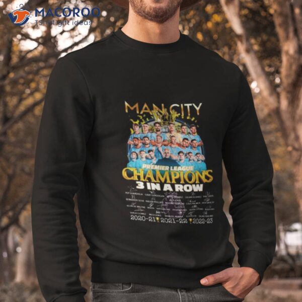 Man City Premier League Champions 3 In A Row 2020 2023 Signatures Shirt