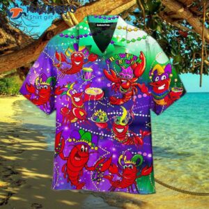 mardi gras crawfish crew purple hawaiian shirts 0
