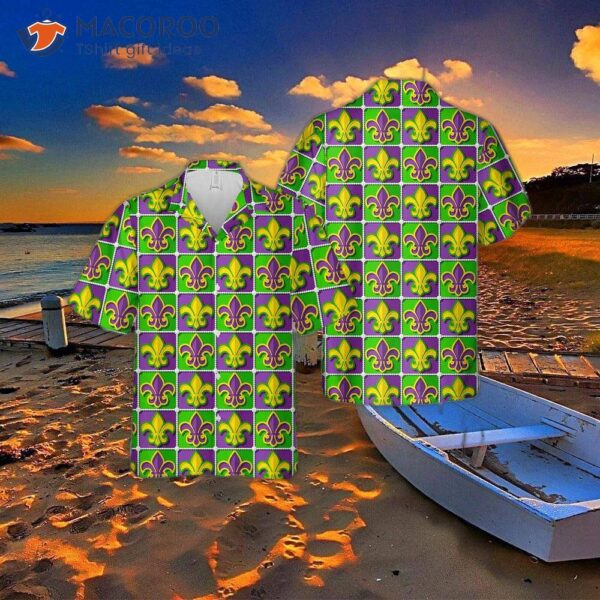 Mardi Gras-patterned Hawaiian Shirt