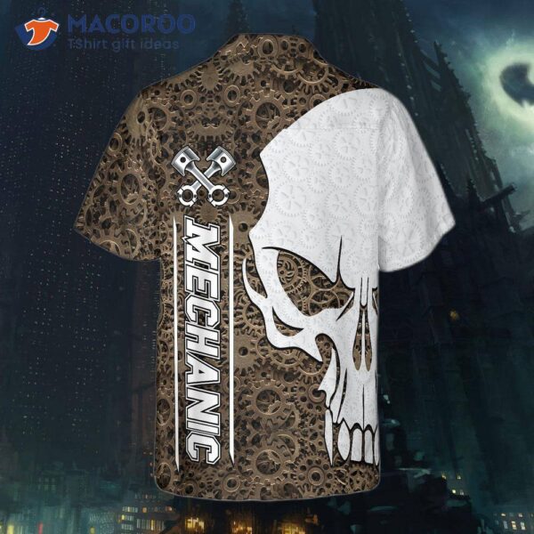 Mechanic Camouflage Pattern Hawaiian Skull Shirt