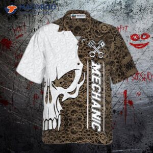 mechanic camouflage pattern hawaiian skull shirt 2