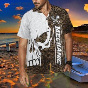 mechanic camouflage pattern hawaiian skull shirt 3