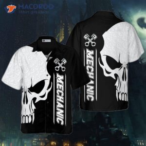 Mechanic Proud Skull Black And White Hawaiian Shirt