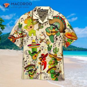 Men’s Authentic Vintage Hawaiian Shirts From Mexico With Cactus Guitar Design