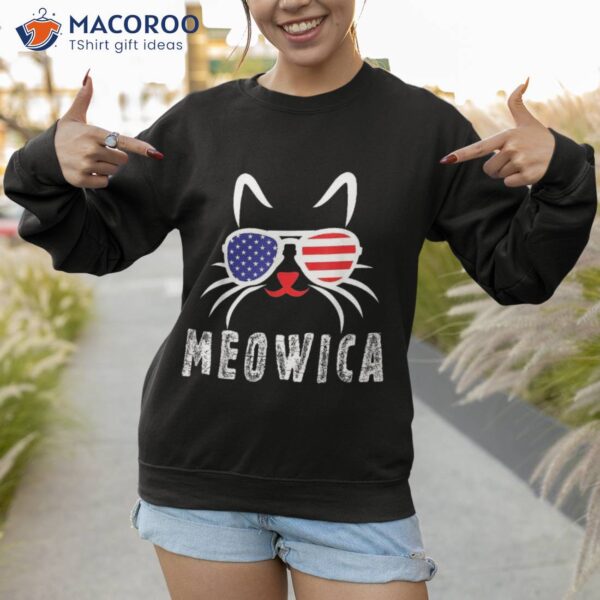 Meowica Cat 4th July Sunglasses Merica American Flag Shirt