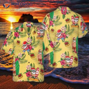 merry christmas santa claus surfing and dabbing in a hawaiian shirt 2