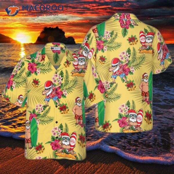 Merry Christmas, Santa Claus! Surfing And Dabbing In A Hawaiian Shirt.