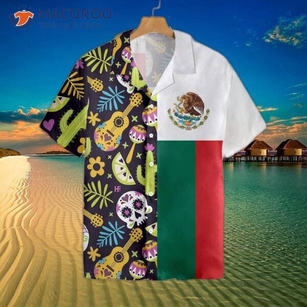 Mexican Skull Guitar Flag Hawaiian Shirt