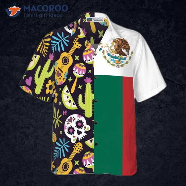 Mexican Skull Guitar Flag Hawaiian Shirt