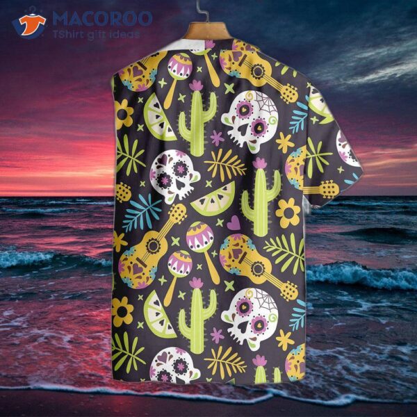 Mexican Skull Guitar Flag Hawaiian Shirt