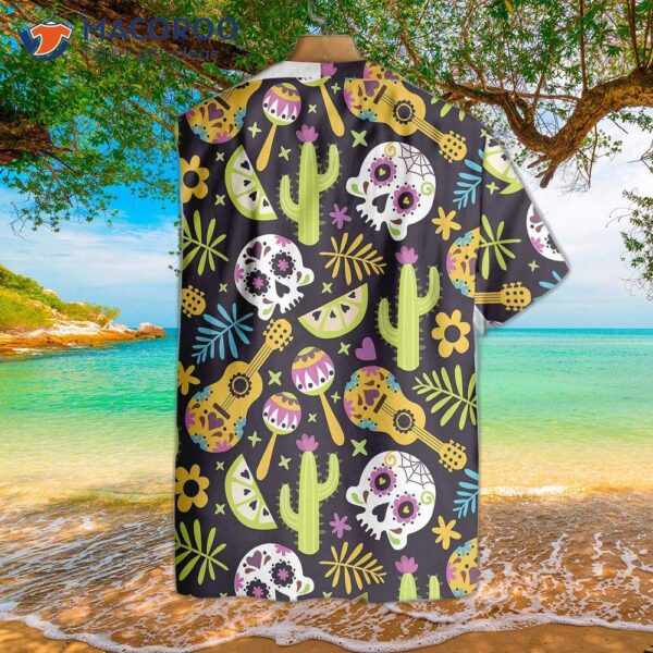 Mexican Skull Guitar Flag Hawaiian Shirt