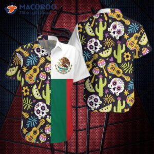 mexican skull guitar flag hawaiian shirt 6