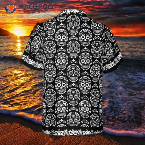 Mexican Sugar Skull On A Black Hawaiian Shirt