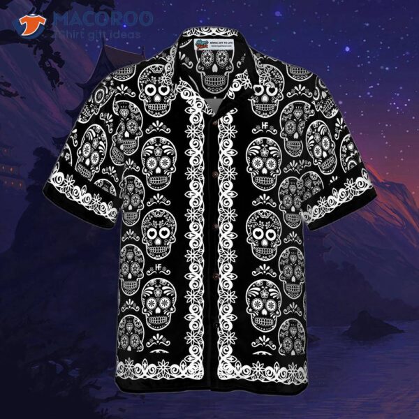 Mexican Sugar Skull On A Black Hawaiian Shirt