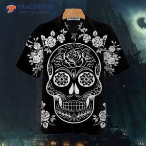 Mexican Sugar Skull Tattoo Hawaiian Shirt, Black And White Day Of The Dead Skull, Unique Gift