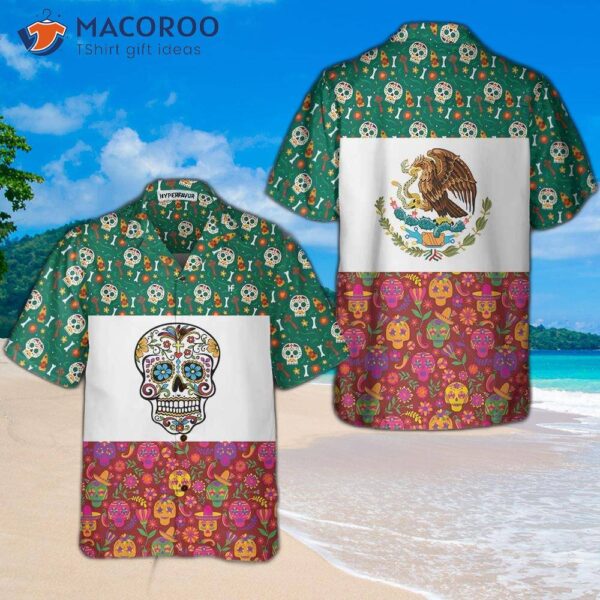 Mexico Flag Dia De Los Muertos Sugar Skull Hawaiian Shirt – Best Day Of The Dead Gift