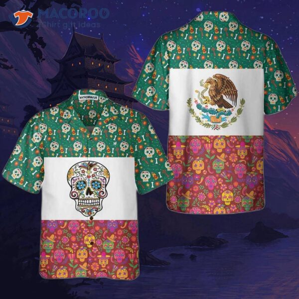 Mexico Flag Dia De Los Muertos Sugar Skull Hawaiian Shirt – Best Day Of The Dead Gift