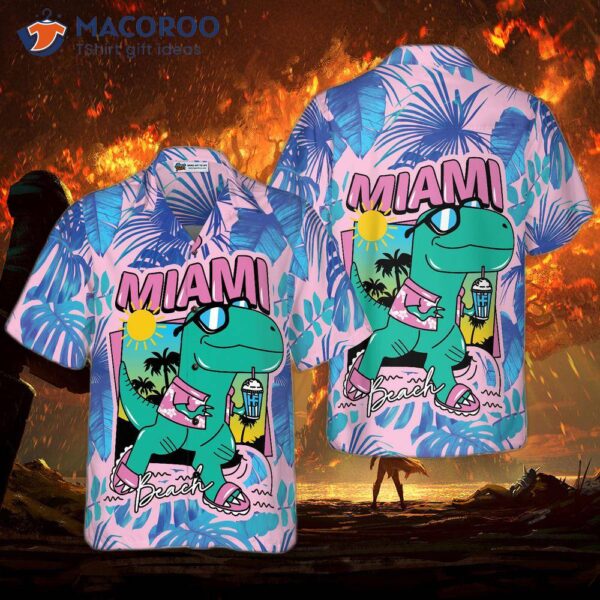 Miami South Beach Cool T-rex Dinosaur Hawaiian Shirt