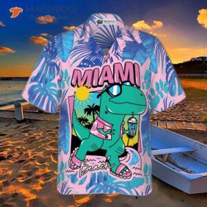 miami south beach cool t rex dinosaur hawaiian shirt 3