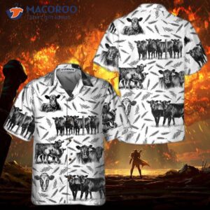 Monochrome Black Angus And Wheat Pattern Cow Hawaiian Shirt, Funny Shirt With Cows
