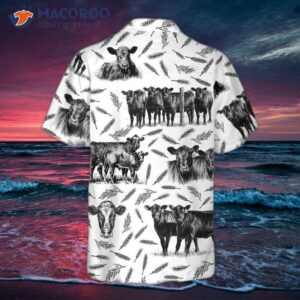 monochrome black angus and wheat pattern cow hawaiian shirt funny shirt with cows 2