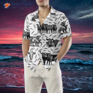 monochrome black angus and wheat pattern cow hawaiian shirt funny shirt with cows 3