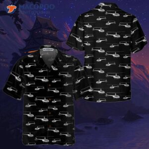 monochrome seamless helicopter pattern hawaiian shirt for black and white 0