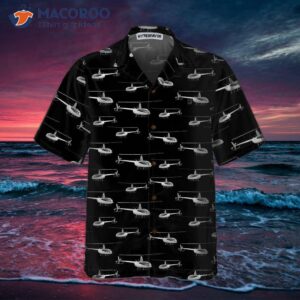 monochrome seamless helicopter pattern hawaiian shirt for black and white 1