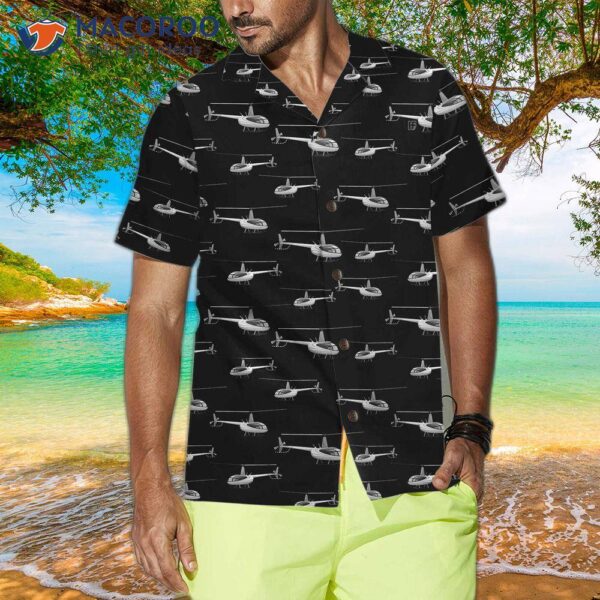 Monochrome Seamless Helicopter Pattern Hawaiian Shirt For , Black And White