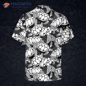 monogrammed sea turtle pattern hawaiian shirt black and white seamless cool shirt 0