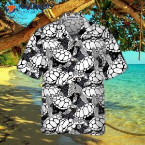 monogrammed sea turtle pattern hawaiian shirt black and white seamless cool shirt 2