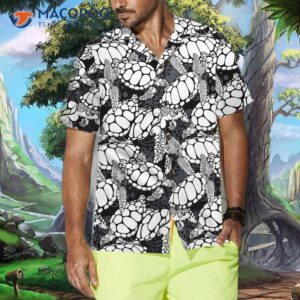 monogrammed sea turtle pattern hawaiian shirt black and white seamless cool shirt 3