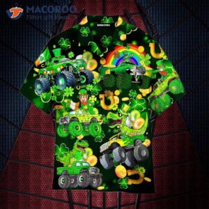 monster truck patrick s day clover pattern hawaiian shirts 0