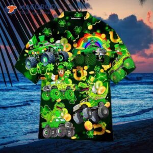 monster truck patrick s day clover pattern hawaiian shirts 1
