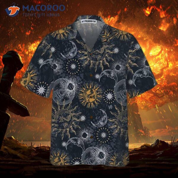 “moon And Sun Hawaiian Shirt, Space-themed Planet Button-up Shirt For Adults”