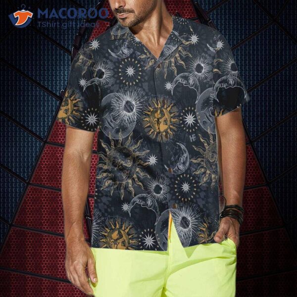 “moon And Sun Hawaiian Shirt, Space-themed Planet Button-up Shirt For Adults”